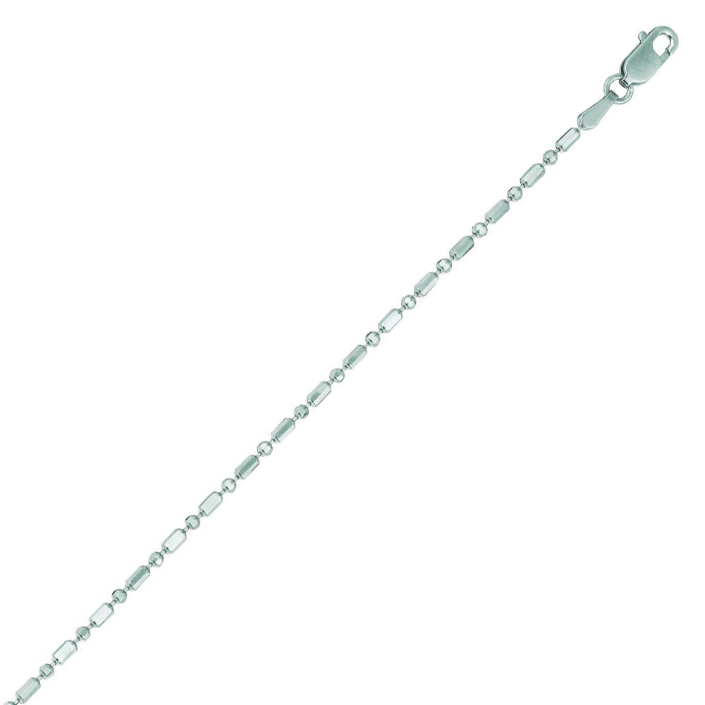 14K Solid White Gold Diamond Cut Bead Chain 1.5mm thick 16 Inches