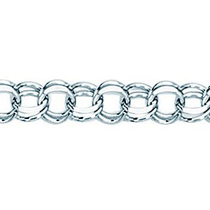 14K Solid White Gold Double Link Charm Bracelet 5mm thick 8 Inches