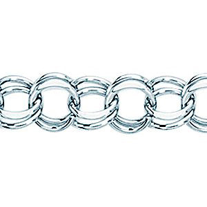 14K Solid White Gold Double Link Charm Bracelet 7mm thick 8 Inches