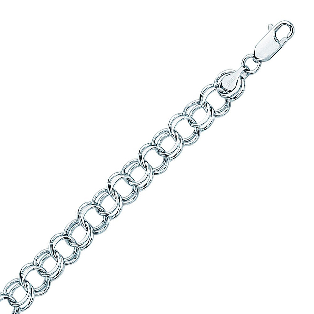 14K Solid White Gold Double Link Charm Bracelet 9.1mm thick 7 Inches