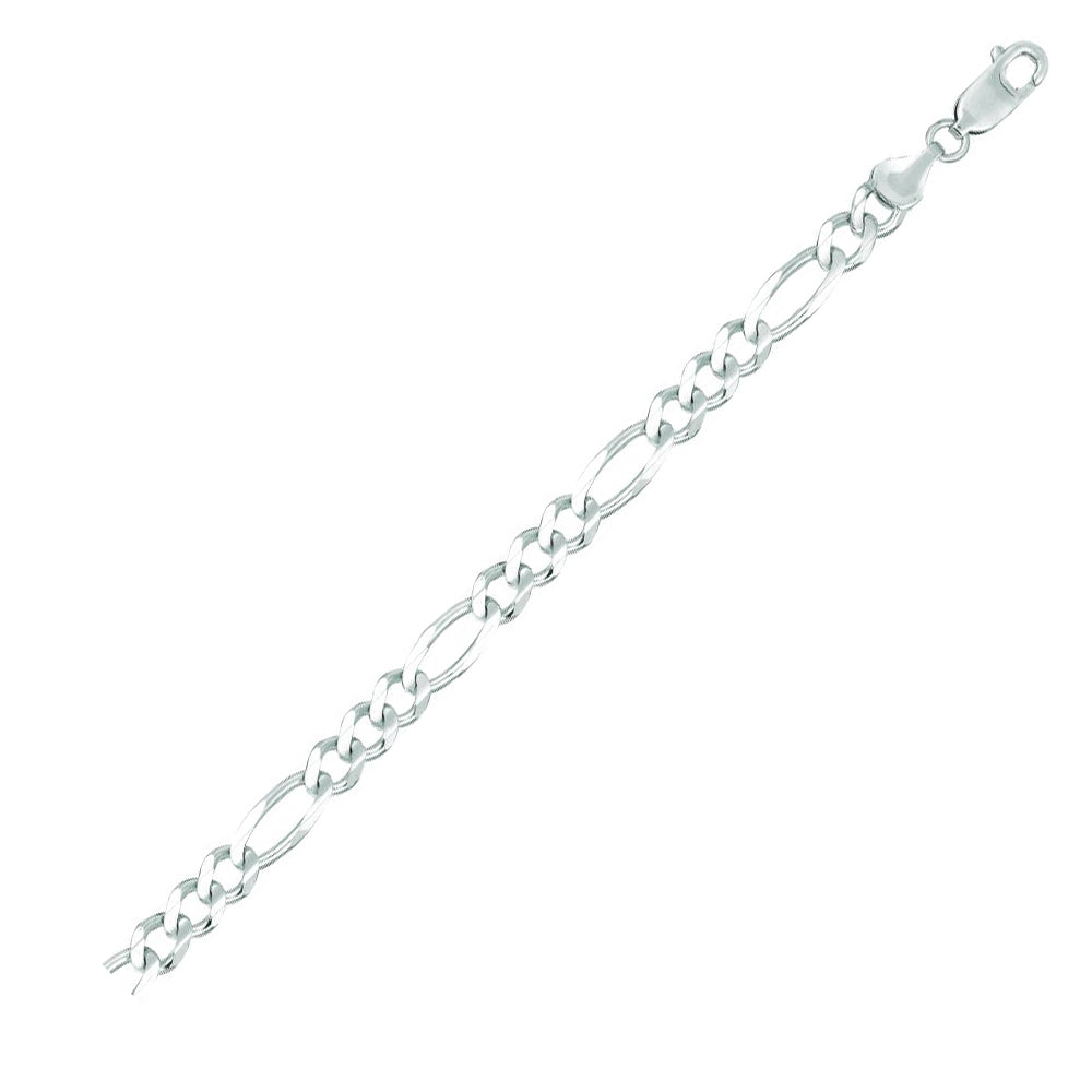 14K Solid White Gold Classic Figaro Bracelet 6mm thick 8 Inches