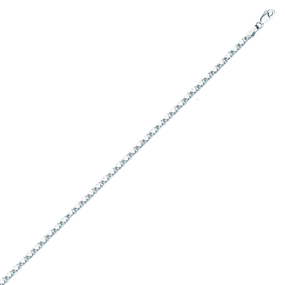 14K Solid White Gold Heart Chain 3mm thick 10 Inches