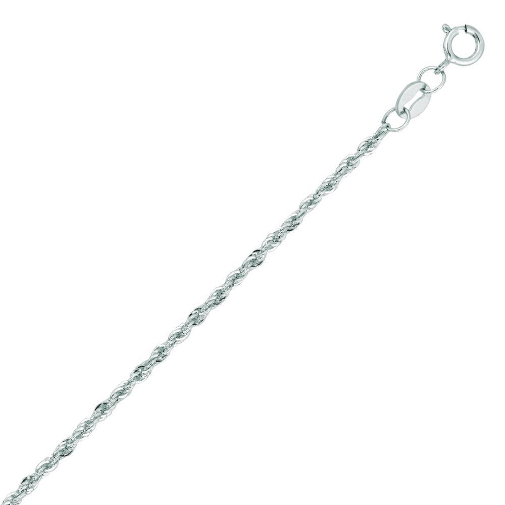 14K Solid White Gold Hollow Rope Chain Necklace 1.5mm thick 20 Inches