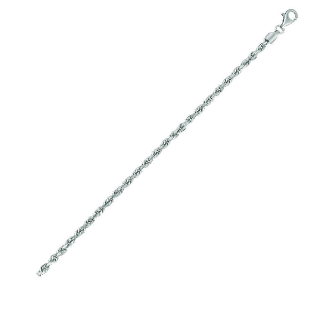 14K Solid White Gold Diamond Cut Rope Bracelet 3mm thick 8 Inches
