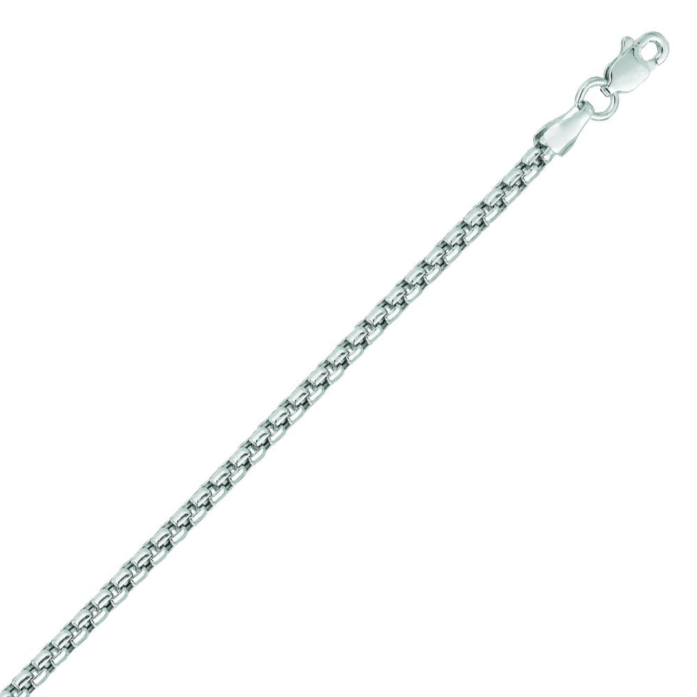 14K Solid White Gold Round Box Chain 2.1mm thick 20 Inches
