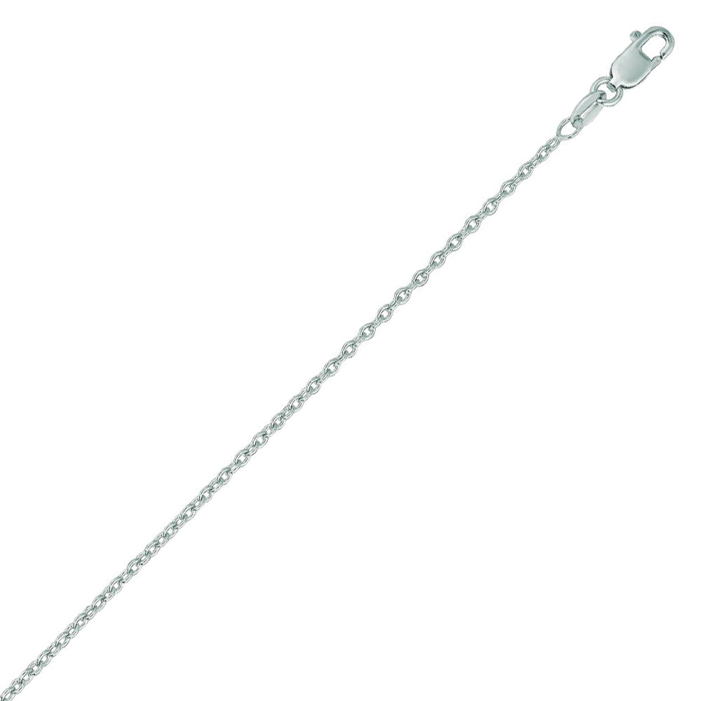 14K Solid White Gold Round Cable Link Chain 1.5mm thick 18 Inches
