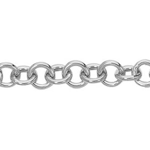 14K Solid White Gold Rolo Charm Bracelet 7.1mm thick 7.25 Inches