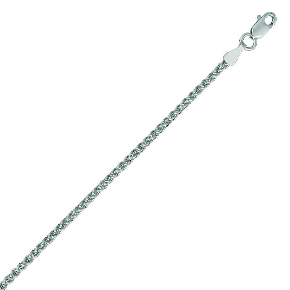 14K Solid White Gold Round Wheat Chain 2.1mm thick 16 Inches