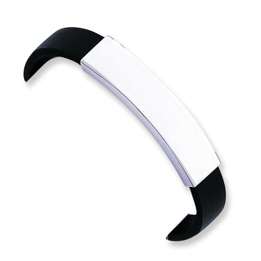Sterling Silver ID Black Rubber Bracelet 8 Inches