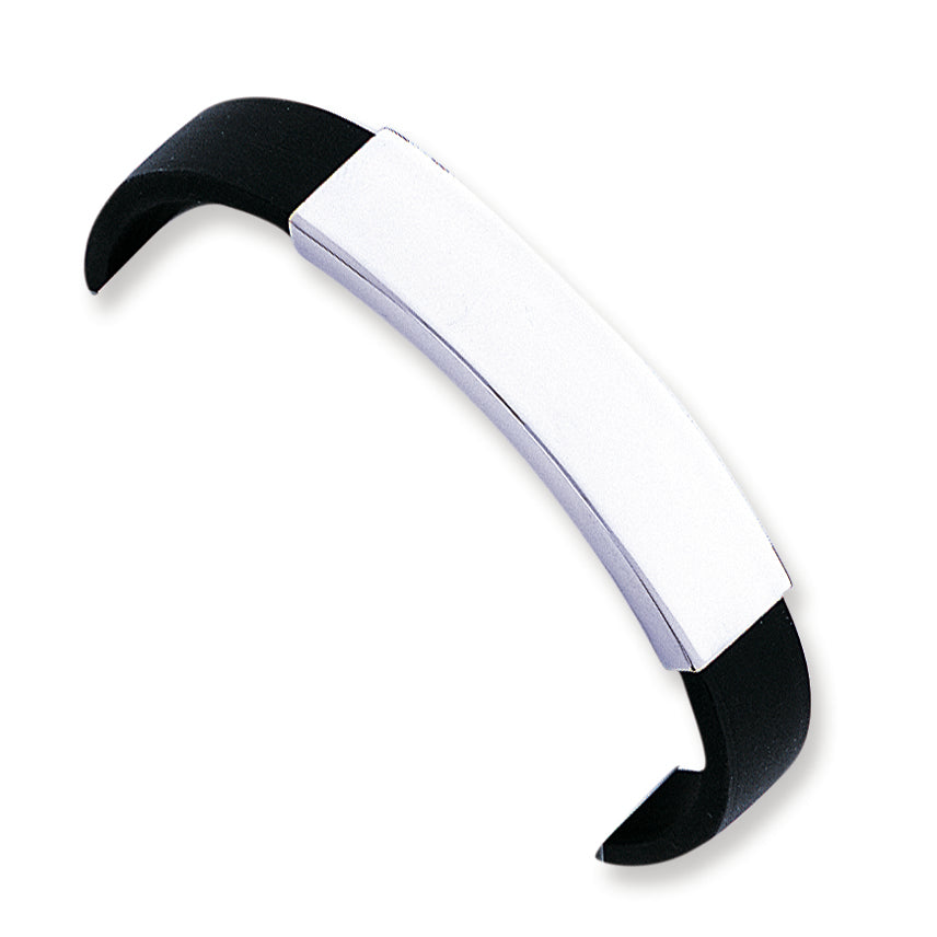 Sterling Silver ID Black Rubber Bracelet 8 Inches