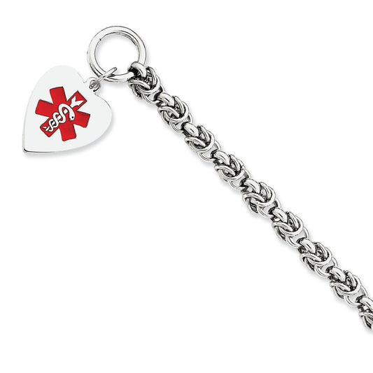 Sterling Silver Engraveable Enameled Heart Medical ID Bracelet 8.75 Inches