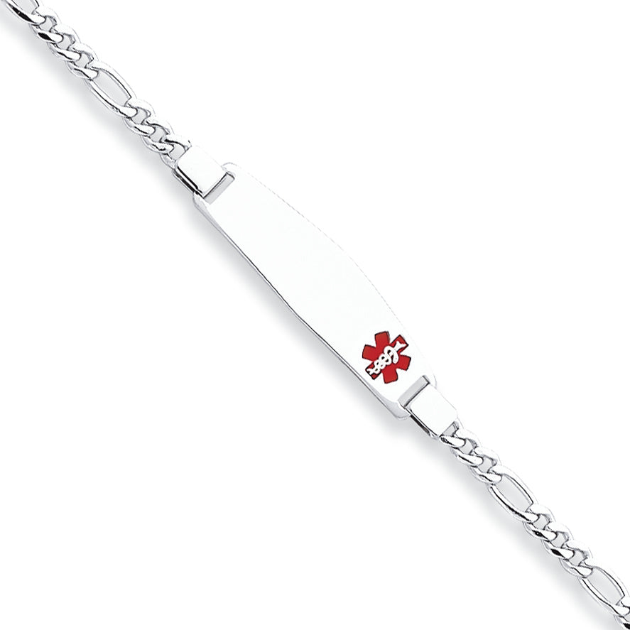 Sterling Silver Medical ID Figaro Link Bracelet 7 Inches