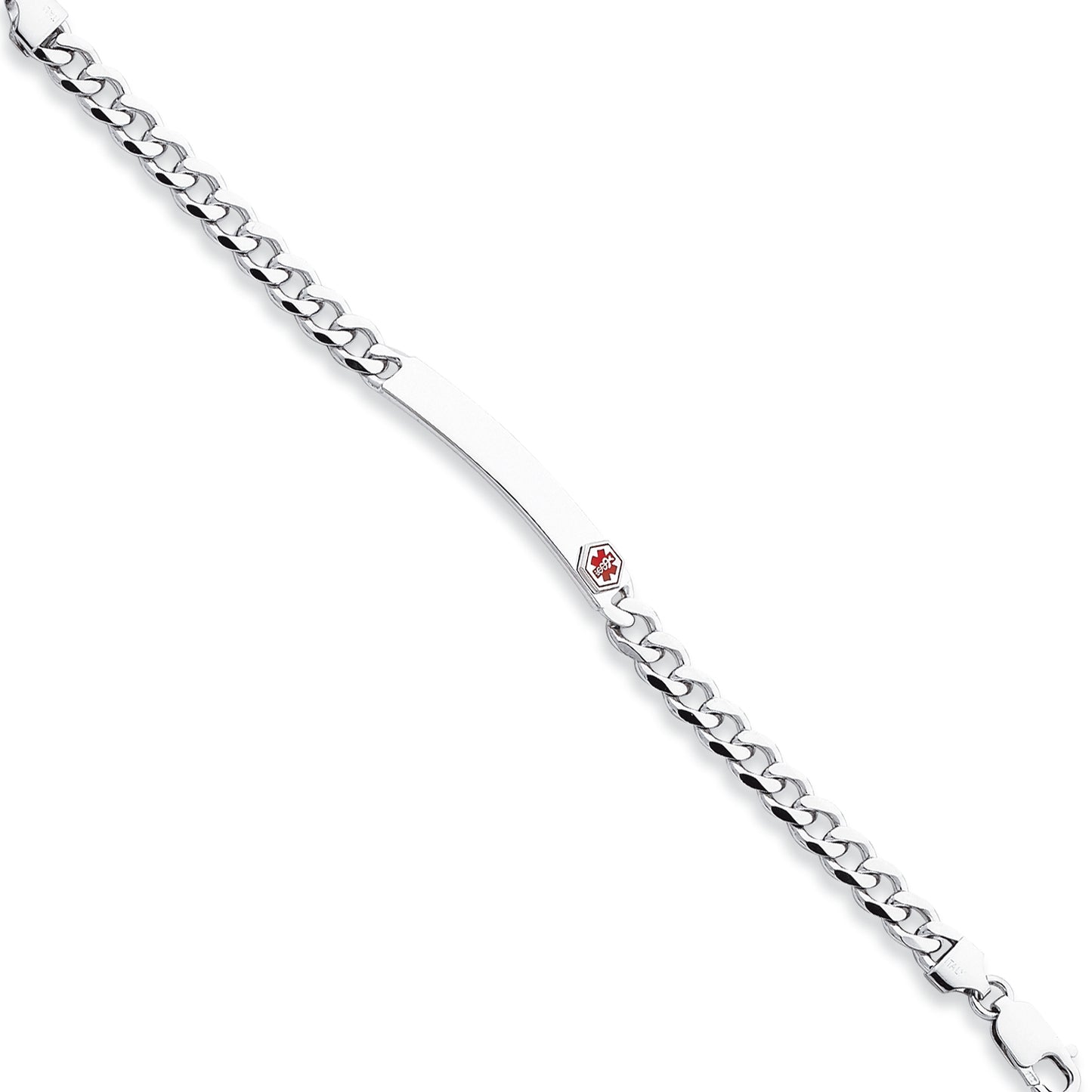 Sterling Silver Enameled Medical ID Curb Link Bracelet 8 Inches