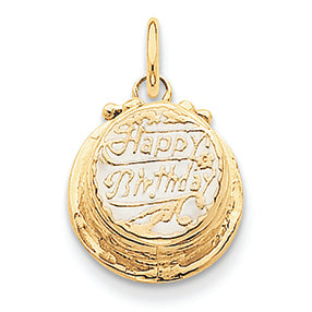 14K Gold Birthday Cake with Candle Inside Charm