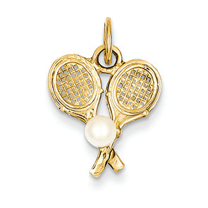 14K Gold Tennis Racquets with Cultured Pearl Charm