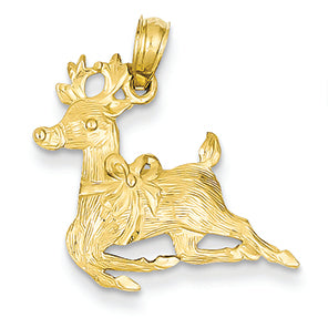 14K Gold  Polished Reindeer Pendant