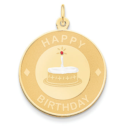 14K Gold Birthday Cake Disc Pendant