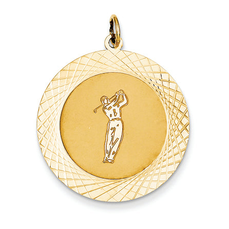 14K Gold Male Golfer on Disc Pendant