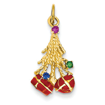 14K Gold Christmas Tree & Enameled Gifts Charm
