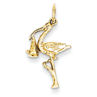 14K Gold Solid 3-Dimensional Stork Charm