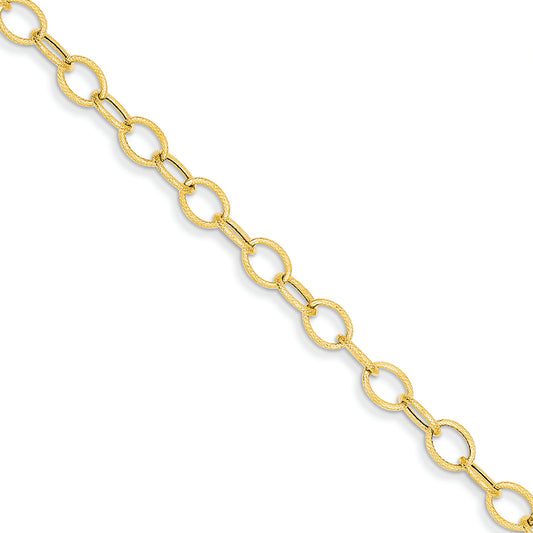 14K Gold Textured Links Anklet 10 Inches