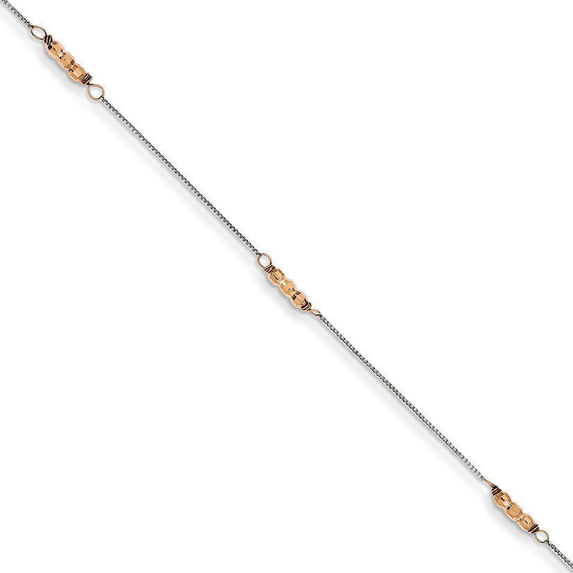 14K Gold Two-Tone Mirror Beaded Anklet 9 Inches