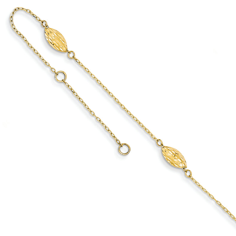 14K Gold Polished Puffed Rice Bead Anklet 9 Inches