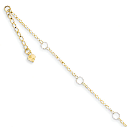 14K Gold Two-Tone Adjustable Circle Anklet 9 Inches