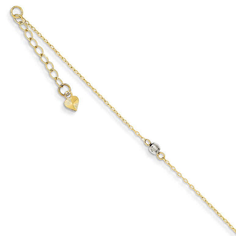 14K Gold Two-tone Mirror Bead Anklet 9 Inches