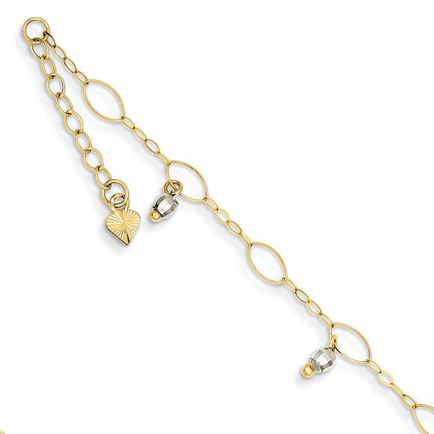 14K Gold Two-Tone Mirror Beaded Anklet 9 Inches