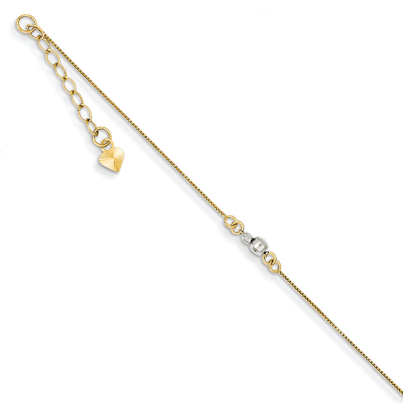 14K Gold Two-Tone Mirror Bead Anklet 9 Inches