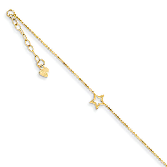 14K Gold Adjustable Star Anklet w/1" extension 9 Inches