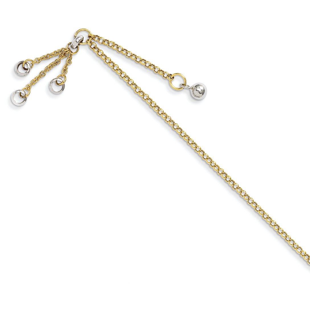 14K Gold Two-tone Dangle Chain 9.25 in w/ 1in ext Anklet 10 Inches
