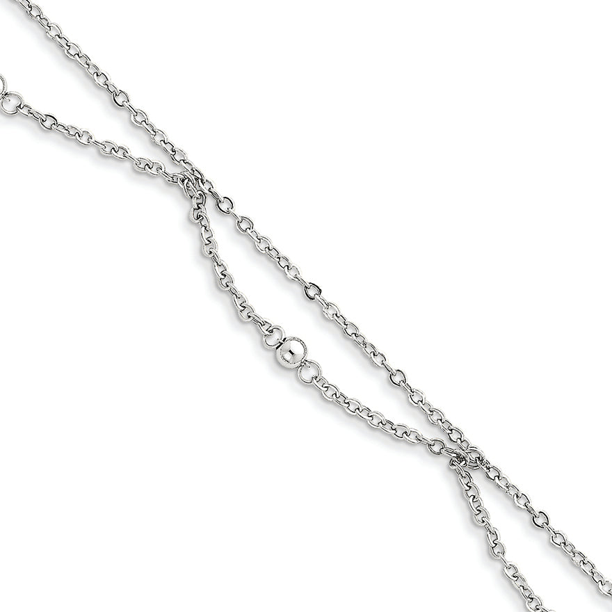14K White Gold Draped Bead 9.25 in w/ 1in ext Anklet 10 Inches