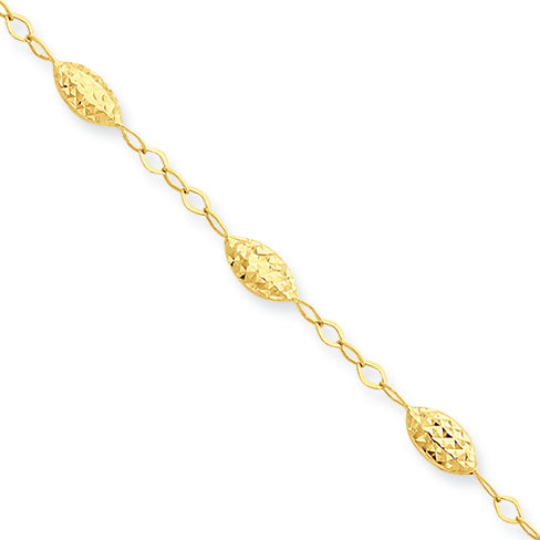 14K Gold Puff Rice Bead with 1in ext Anklet 10 Inches