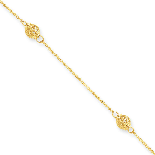 14K Gold Bead with 1in ext Anklet 10 Inches