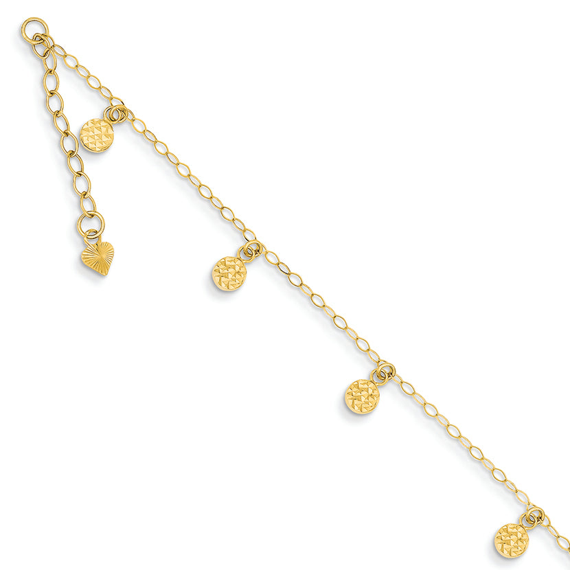 14K Gold Diamond Cut Puff Circles Anklet 10 Inches