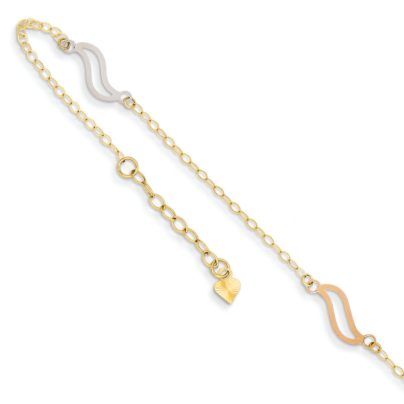 14K Gold Tri-color with Open S Links Anklet 10 Inches