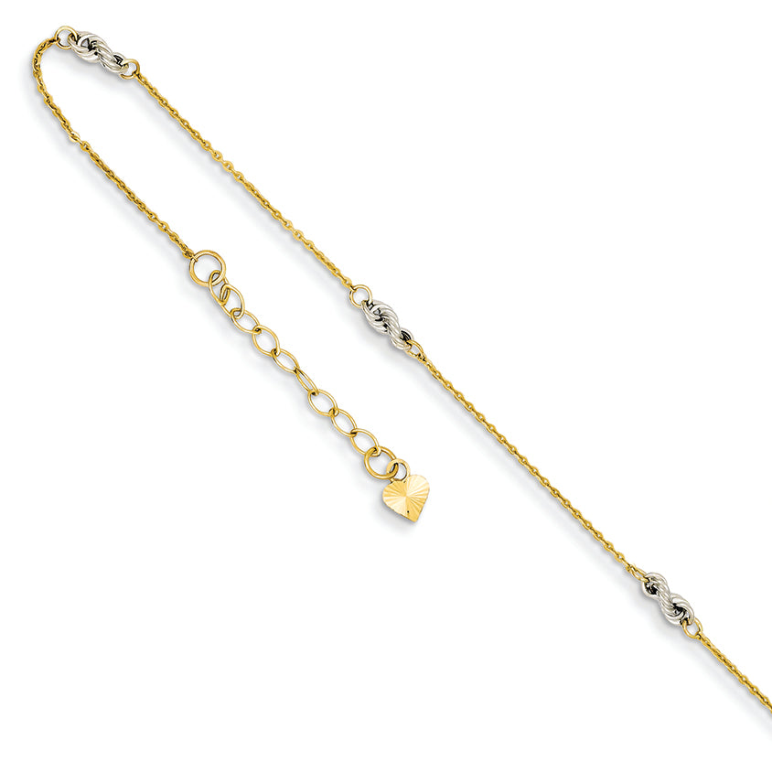 14K Gold Two-tone Cable Chain w/Rope Chain w/ 1in Ext Anklet 9 Inches