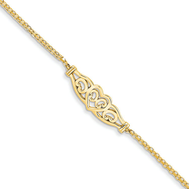 14K Gold Heart Anklet 9 Inches