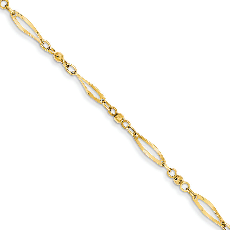 14K Gold Polished & Diamond -Cut Anklet 9 Inches
