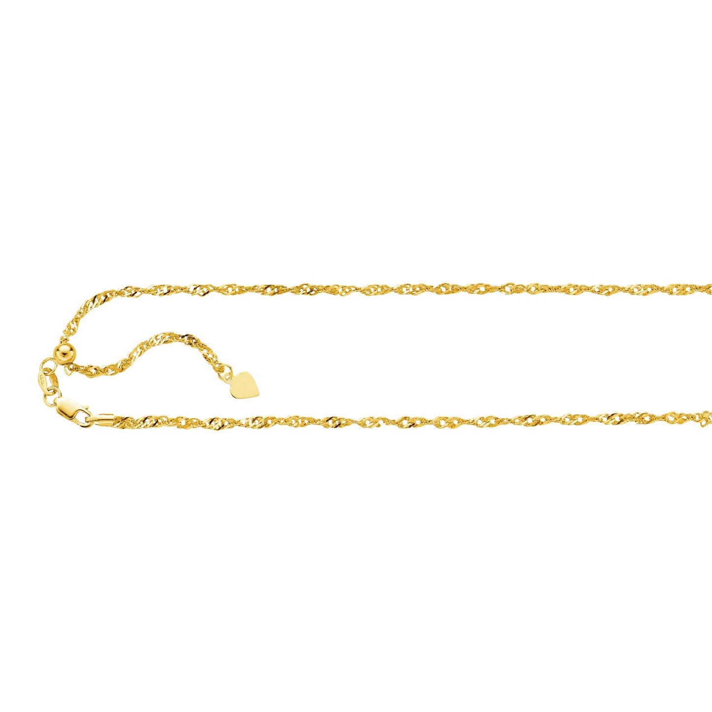 14K Solid Yellow Gold Adjustable Singapore Chain Necklace 1.1mm thick 22 Inches
