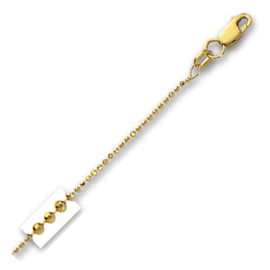 14K Solid Yellow Gold Diamond Cut Bead Chain 1.2mm thick 16 Inches