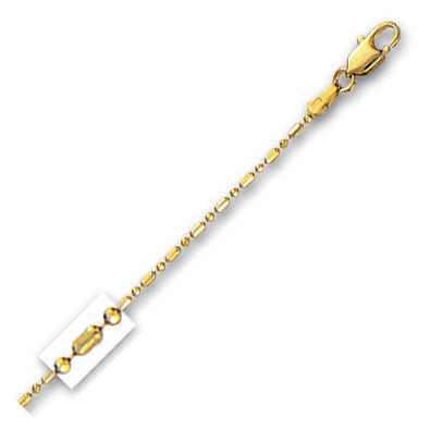 14K Solid Yellow Gold Diamond Cut Bead Chain 1.2mm thick 20 Inches