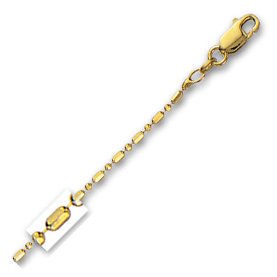 14K Solid Yellow Gold Diamond Cut Bead Chain 1.5mm thick 18 Inches