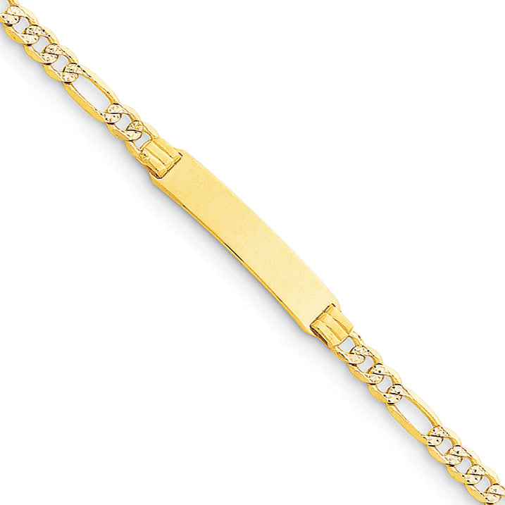 14K Gold 6" Pave Figaro Link ID Child Bracelet 6 Inches