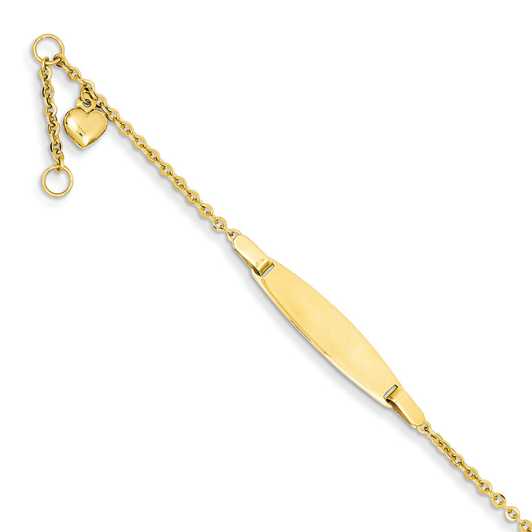 14K Gold Polished w/ Heart & .5in ext. Baby ID Bracelet 4.5 Inches