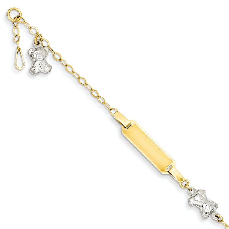 14K Gold Two-tone Polished Teddy Bear ID Baby Bracelet 5.5 Inches