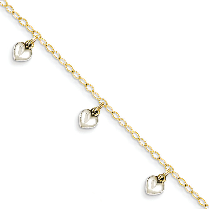 14K Gold Two-tone Polished Dangle Heart Baby Bracelet 5.5 Inches