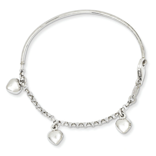 14K White Gold Polished Dangle Heart Baby Bracelet 6 Inches